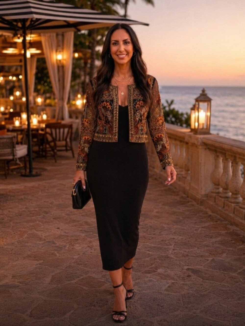 Boho Embroidered Cropped Jacket 70s Luxe Festival Statement Micro Mesh - Picture 3 of 5